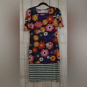 LuLaRoe Julia Floral and Striped Midi Dress - Multicolor